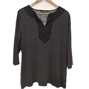 Lauren Ralph Lauren Tunic Top Women's Plus Size 2X Black White Polka Dot V-Neck